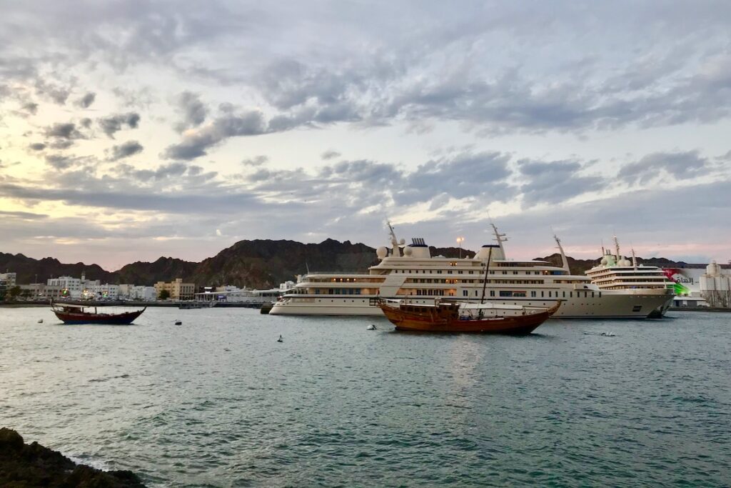 Royal yacht in Sultan Qaboos port, Muscat, Oman