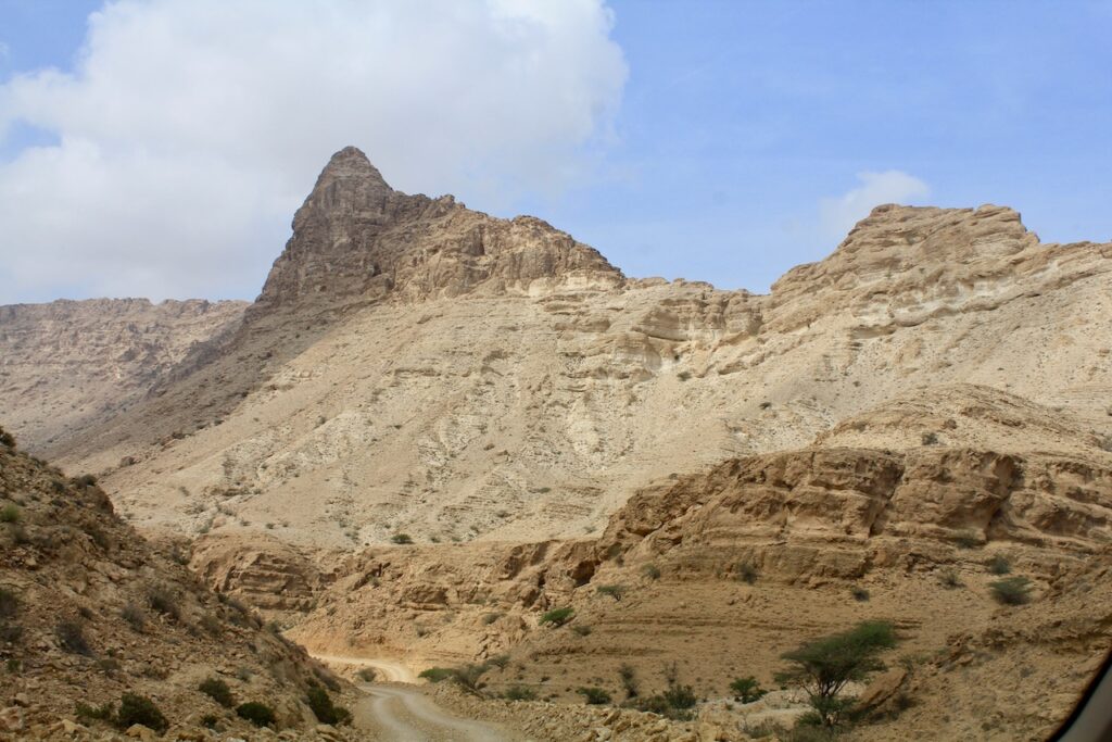Driving in the hills near Tiwi, Oman