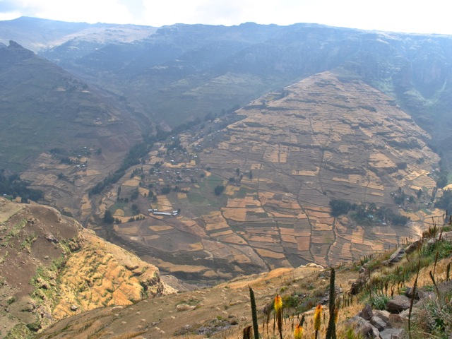 Villages and field on the slopes near Simien mountains park, Ethiopia