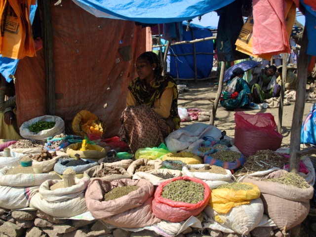 Trader with spices and herbs, Lalibela market, Ethiopia