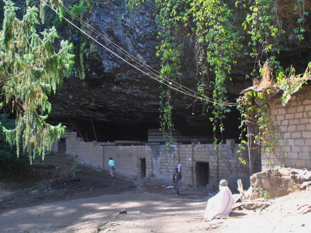 Protective wall and entrance to Yemrehanna Kristos monastery, Ethiopia