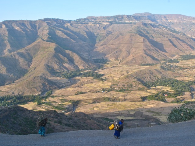Views around Lalibela and women carrying wood, Ethiopia