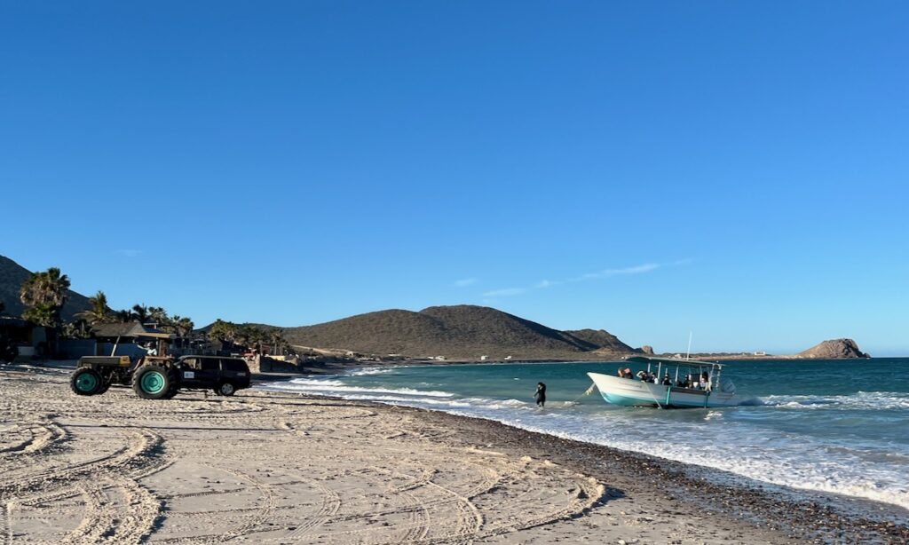 Tractor pulling out dive boat, Cabo Pulmo, Mexico