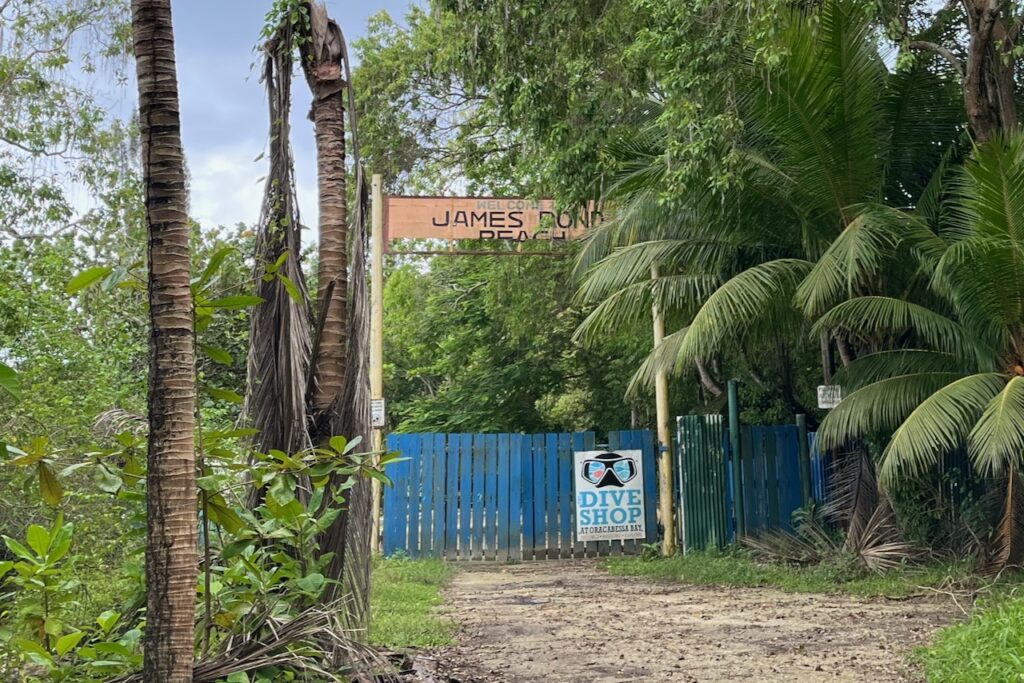 Entrance gate to James Bond beach and marine sanctuary office, Oracabessa, Jamaica