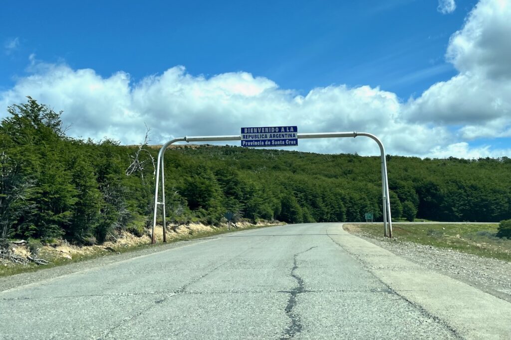 Welcome sign entering Argentina by road from Chile at Dorotea crossing, Argentina