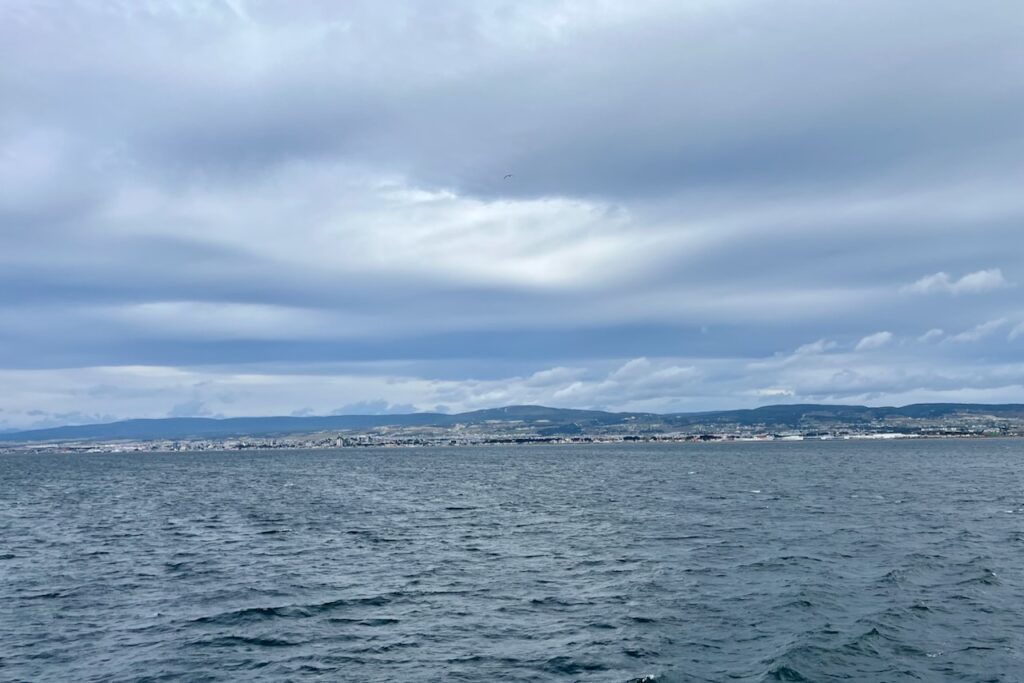 View over Magellan straight to Punta Arenas, Chile
