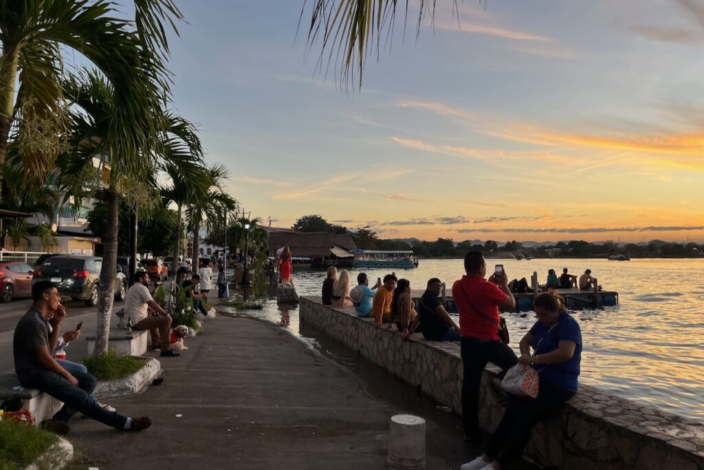 Watching sunset from Flores island waterfront, Flores, Guatemala