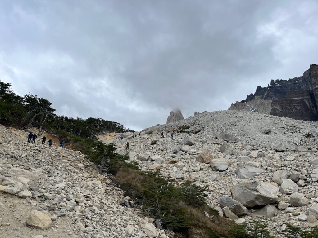Steep ascent to Torres base lookout over rocks, Torres del Paine, Chile