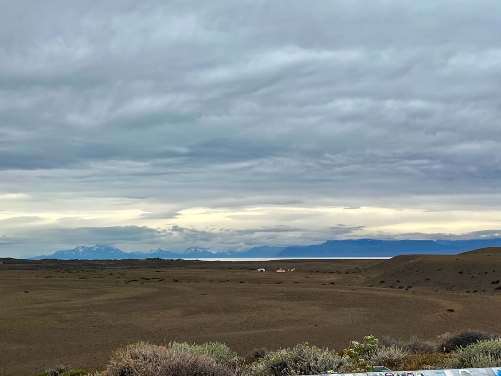 Drive from El Chalten to El Calafate, Viedma lake and mountains in the distance, Argentina