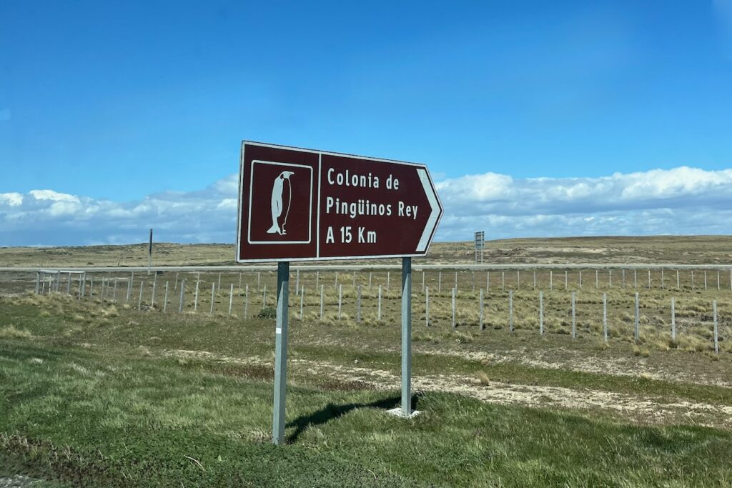 Sign to king penguin colony, Tierra del Fuego, Chile
