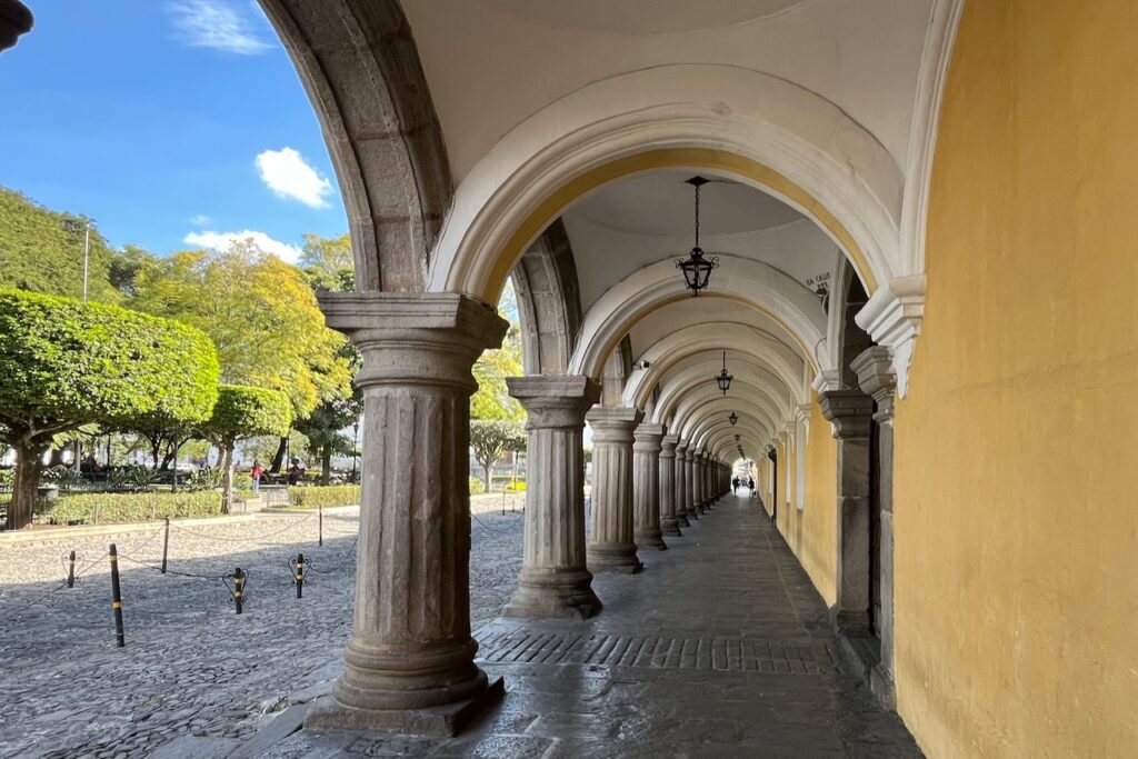 Barroco buildings around Parque Central, Antigua, Guatemala