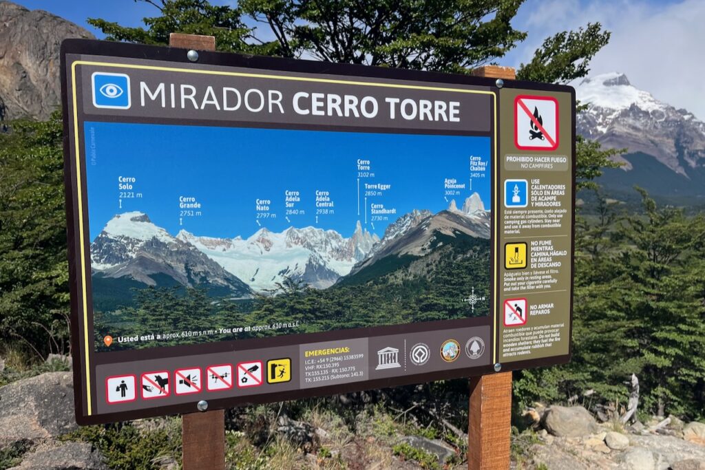 Sign at Mirador Cerro Torre, Argentina