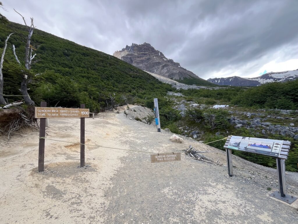 Trail to Torres base lookout closes at 3pm, Torres del Paine, Chile