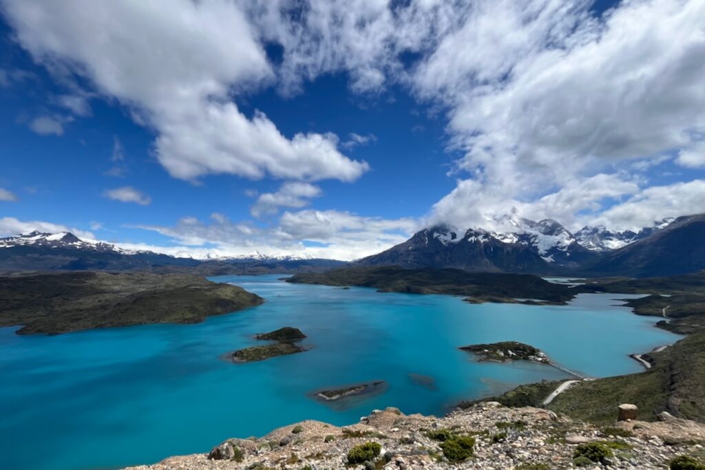 View of Lake Pehoe from Condor lookout, Torres del Paine, Chile