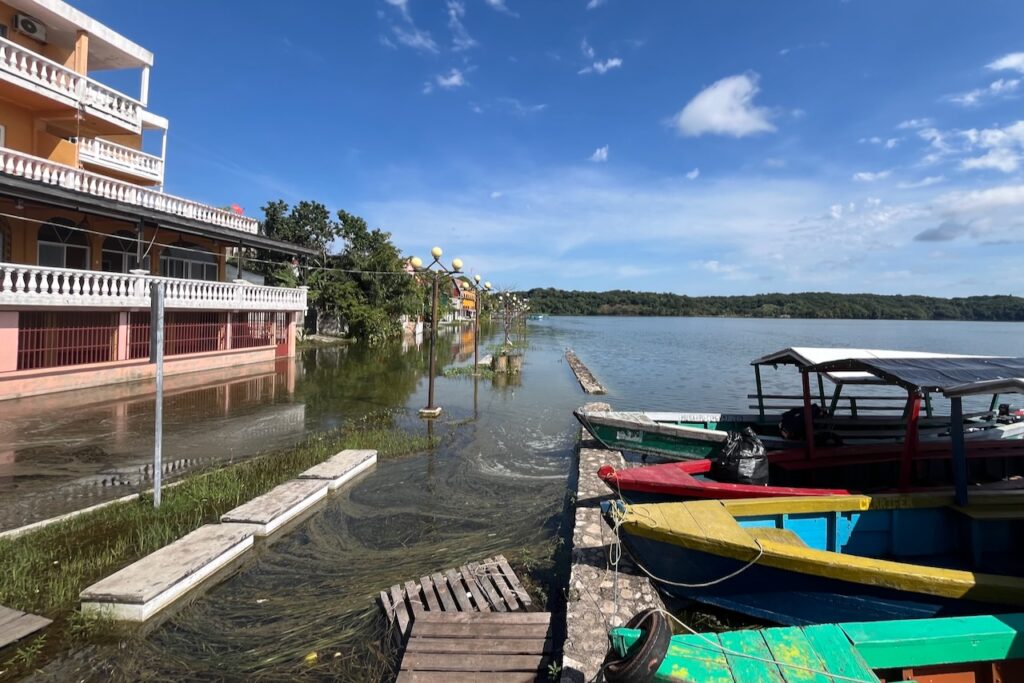 Flores  island malecon under water, Guatemala