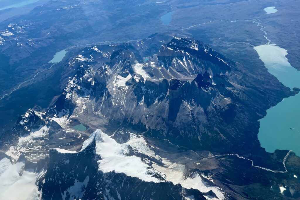 Torres del Paine massif view from airplane, Chile
