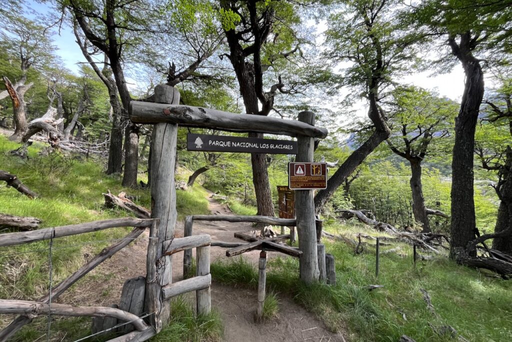 Entrance to the trail on the hike to Laguna de Los Tres and Piedras Blancas glacier, Argentina