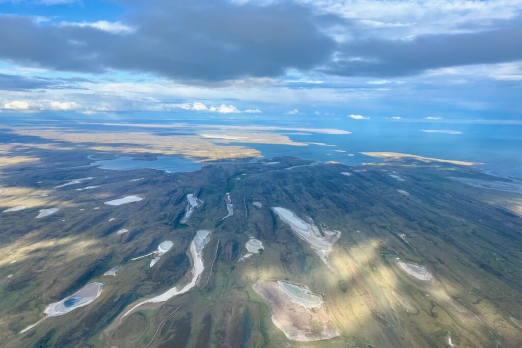 Landscape near Punta Arenas, view from plane, Chile