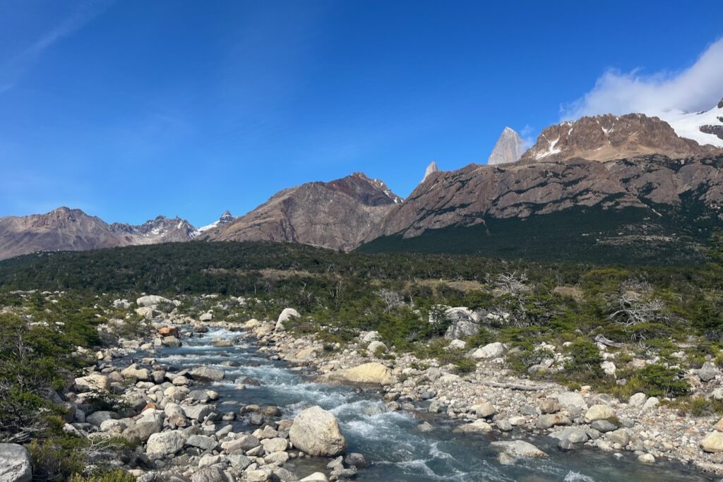 Views along the Rio Blanco river valley on trek to Laguna de Los Tres, Argentina