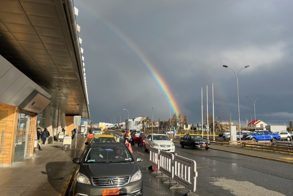 Rainbow at airport arrival, Punta Arenas, Chile