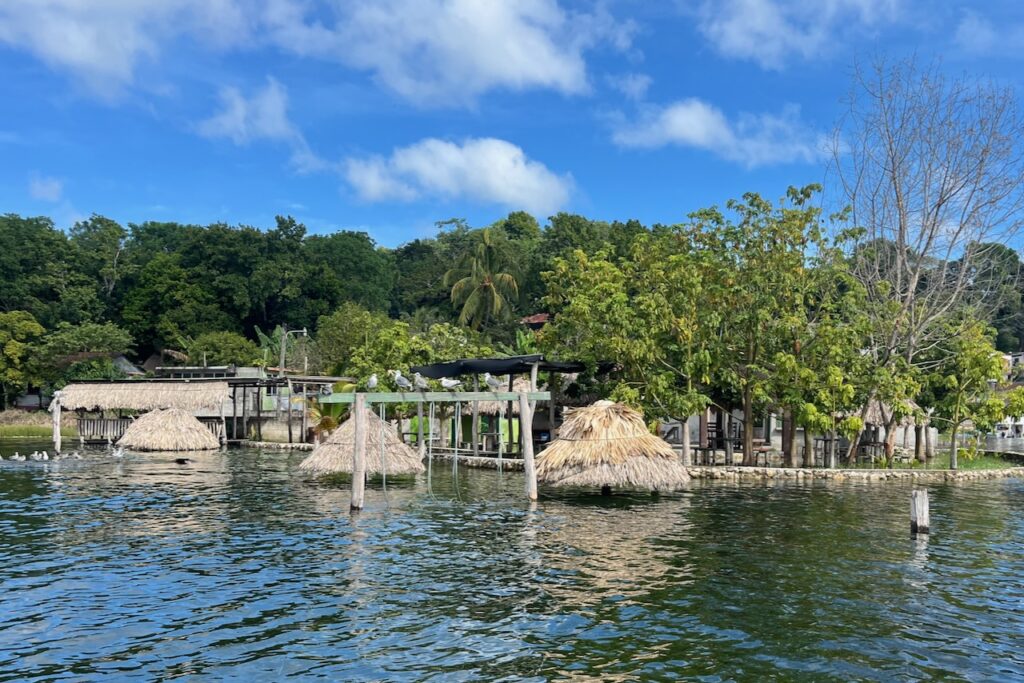 A guesthouse lake beach area under water, Peten Itza lake near Flores, Guatemala
