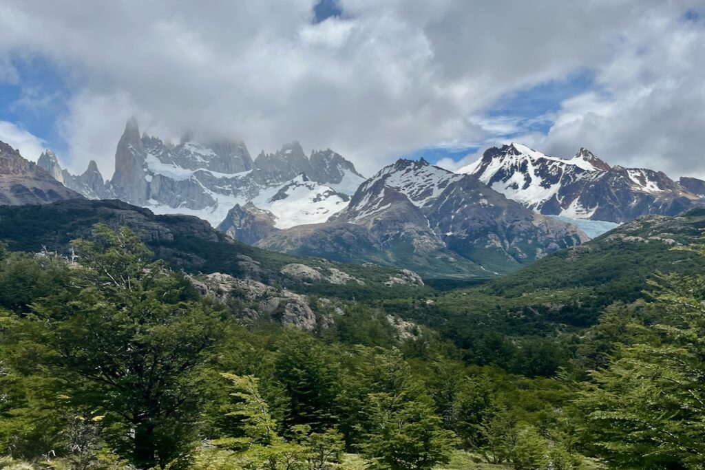 View of Mout Fitz Roy with clouds lifting, Argentina