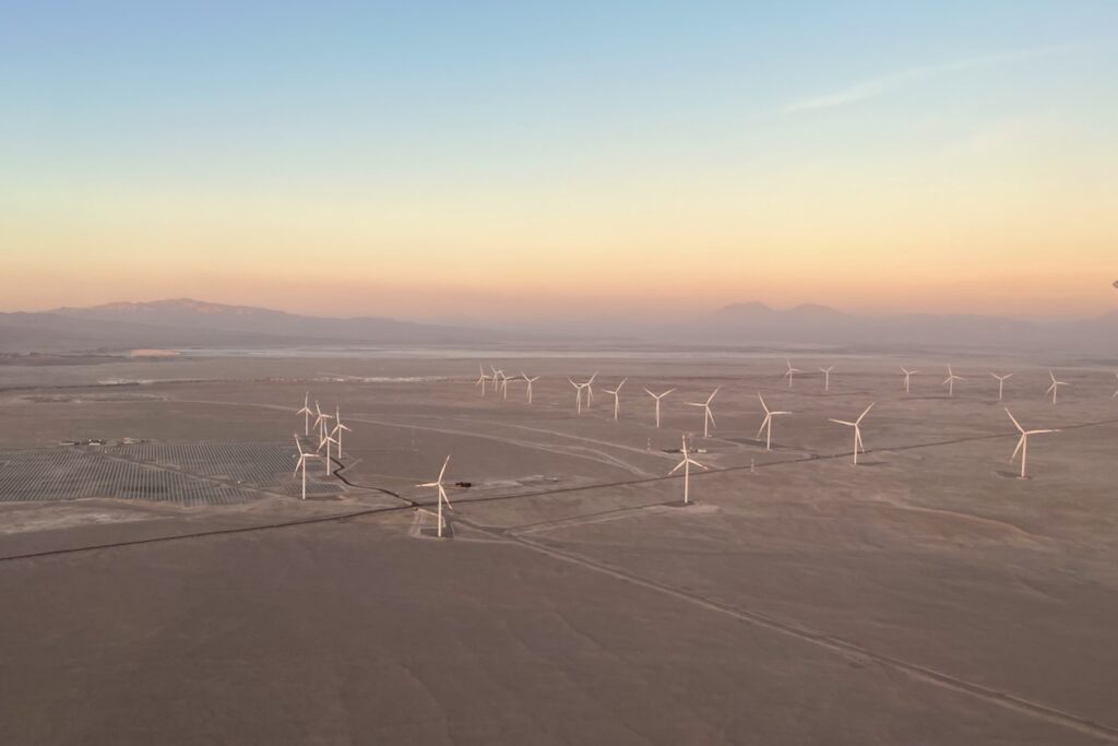 Wind and solar farms on approach to Calama, Chile