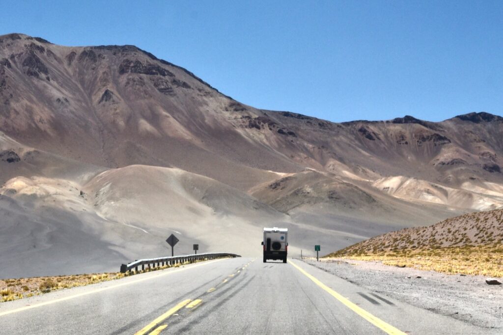 Campervan heading to Argentina border on ruta 27, Atacama, Chile